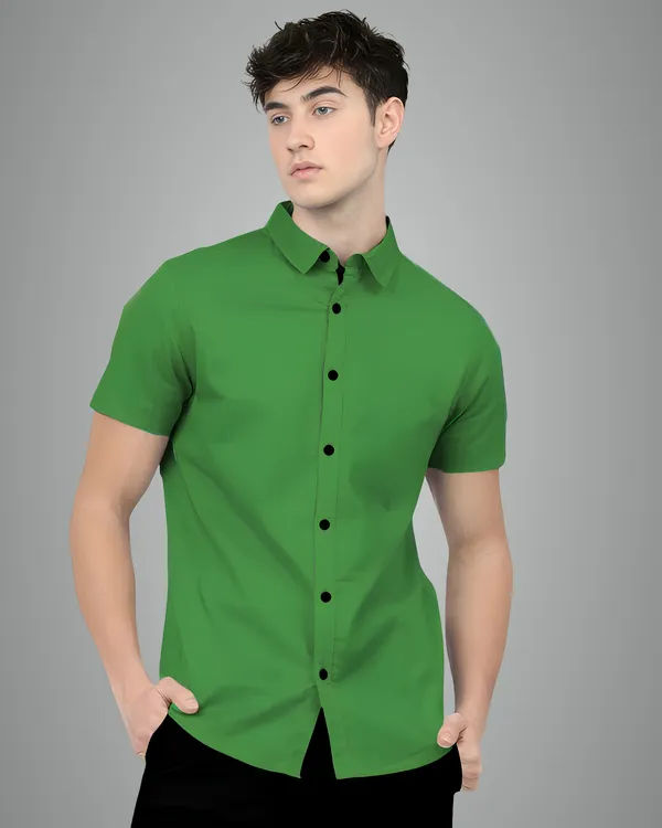 Green_Premium_Half_Sleeves_Plain_Shirts_For_Men