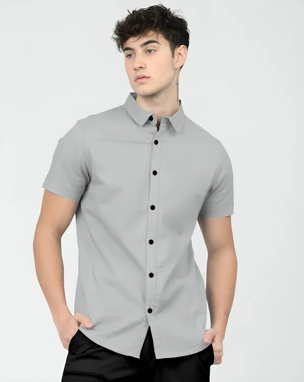 Grey_Premium_Half_Sleeves_Plain_Shirts_For_Men