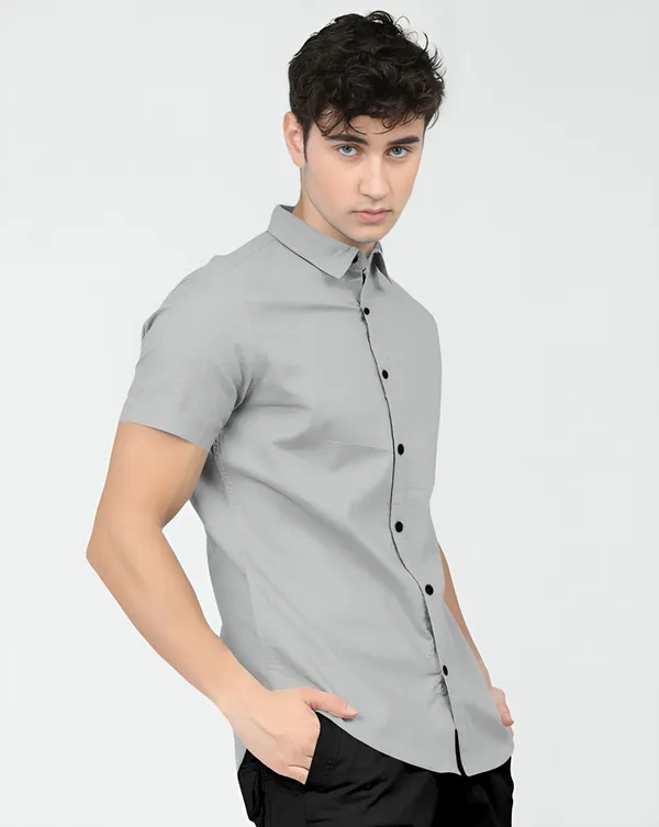 Grey_Premium_Half_Sleeves_Plain_Shirts_For_Men
