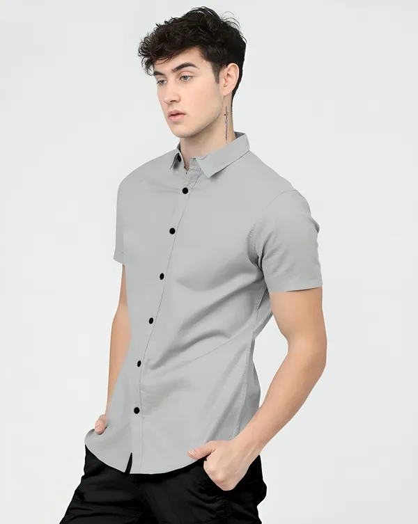 Grey_Premium_Half_Sleeves_Plain_Shirts_For_Men