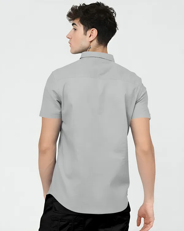 Grey_Premium_Half_Sleeves_Plain_Shirts_For_Men