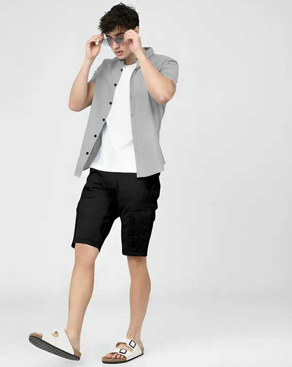 Grey_Premium_Half_Sleeves_Plain_Shirts_For_Men