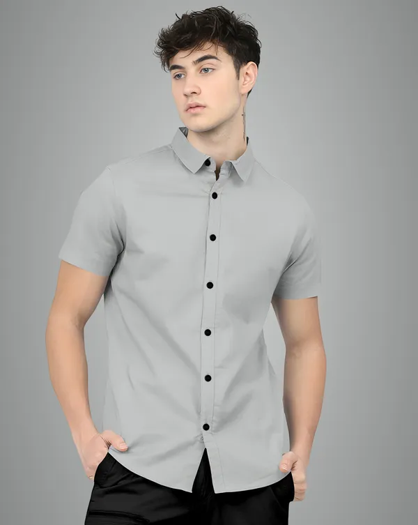 Grey_Premium_Half_Sleeves_Plain_Shirts_For_Men