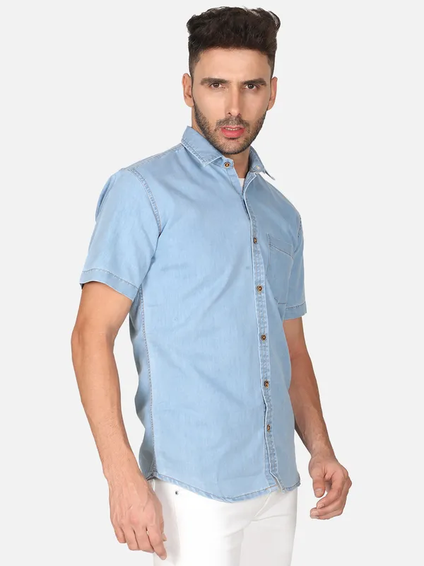 Light_Blue_Premium_Half_Sleeves_Denim_Shirts_For_Men