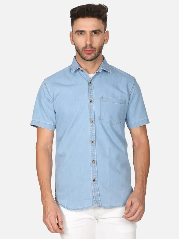 Light_Blue_Premium_Half_Sleeves_Denim_Shirts_For_Men