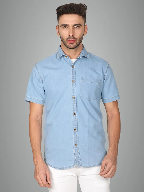Light_Blue_Premium_Half_Sleeves_Denim_Shirts_For_Men