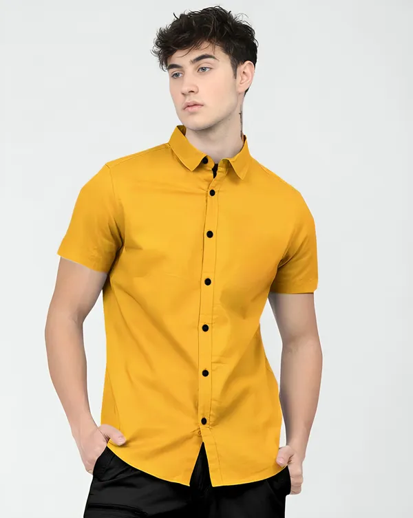 Mustard_Yellow_Premium_Half_Sleeves_Plain_Shirts_For_Men