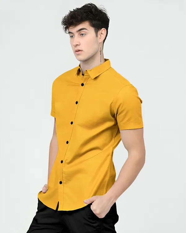 Mustard_Yellow_Premium_Half_Sleeves_Plain_Shirts_For_Men