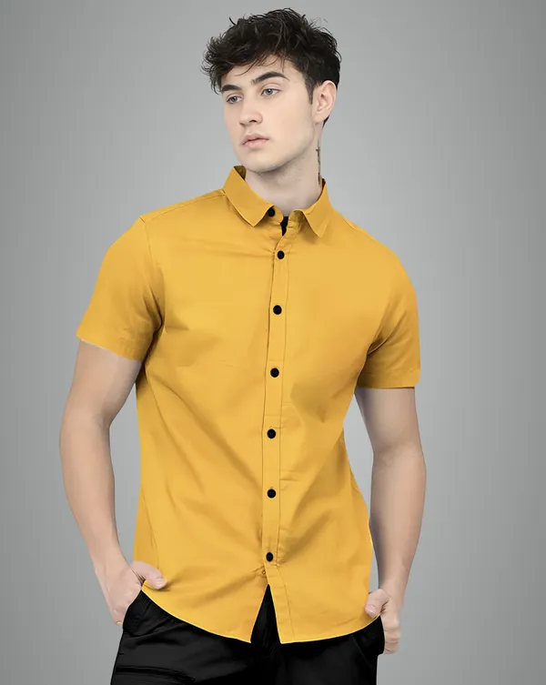 Mustard_Yellow_Premium_Half_Sleeves_Plain_Shirts_For_Men