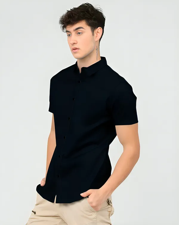 Navy_Blue_Premium_Half_Sleeves_Plain_Shirts_For_Men
