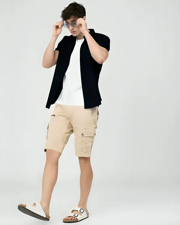 Navy_Blue_Premium_Half_Sleeves_Plain_Shirts_For_Men