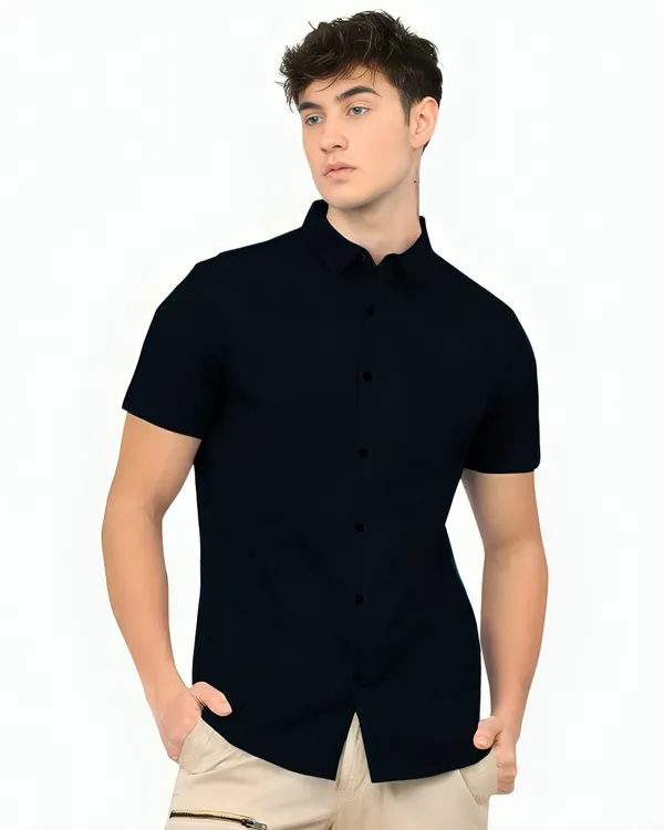 Navy_Blue_Premium_Half_Sleeves_Plain_Shirts_For_Men