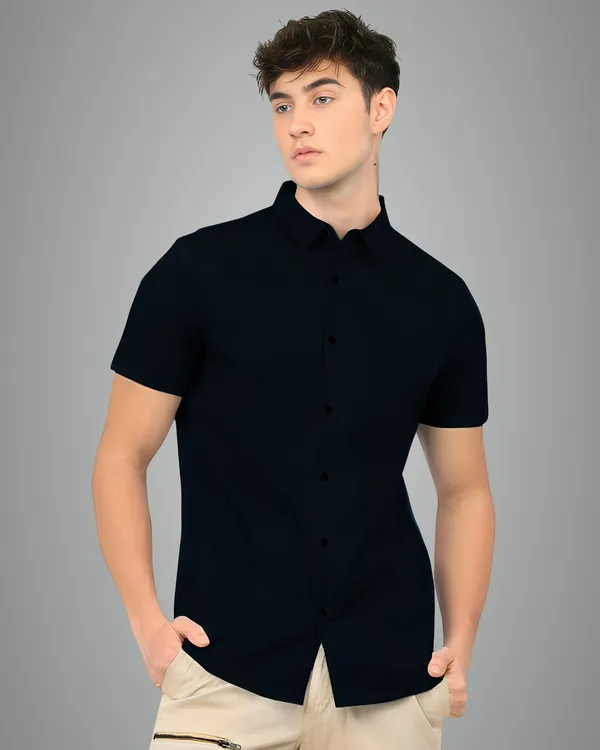 Navy_Blue_Premium_Half_Sleeves_Plain_Shirts_For_Men