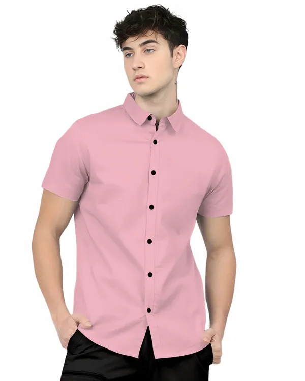 Pink_Premium_Half_Sleeves_Plain_Shirts_For_Men