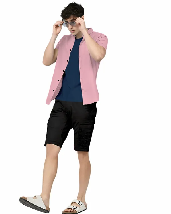 Pink_Premium_Half_Sleeves_Plain_Shirts_For_Men