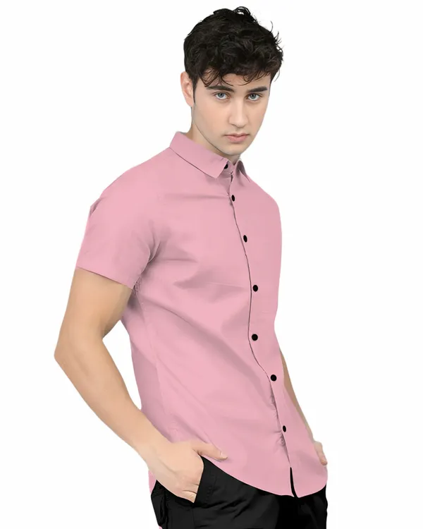 Pink_Premium_Half_Sleeves_Plain_Shirts_For_Men