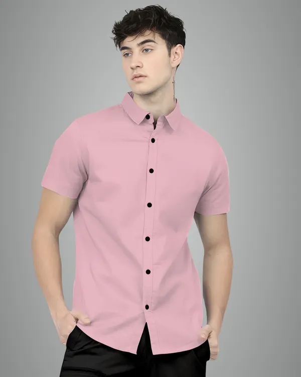 Pink_Premium_Half_Sleeves_Plain_Shirts_For_Men
