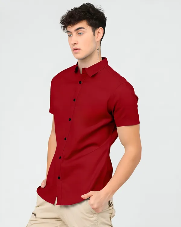 Red_Premium_Half_Sleeves_Plain_Shirts_For_Men