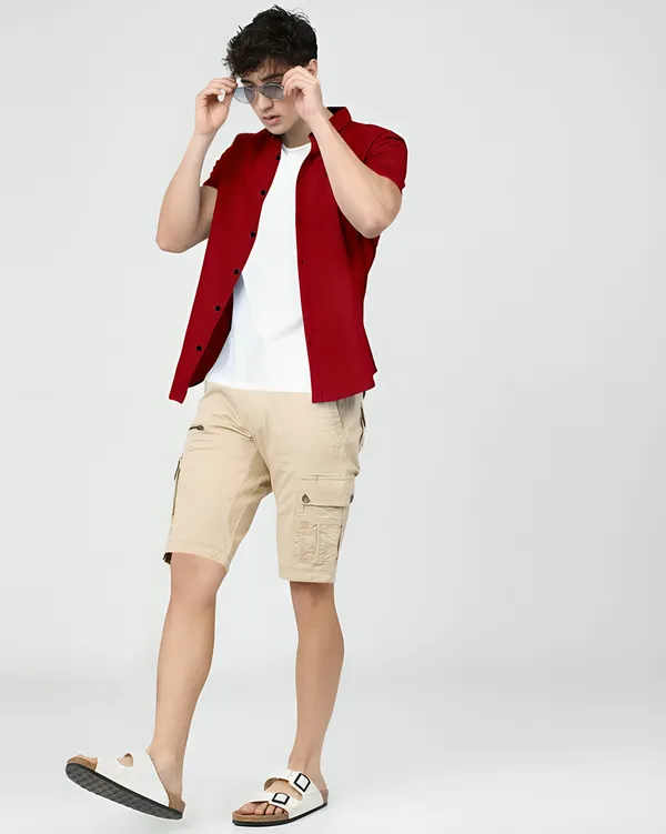 Red_Premium_Half_Sleeves_Plain_Shirts_For_Men