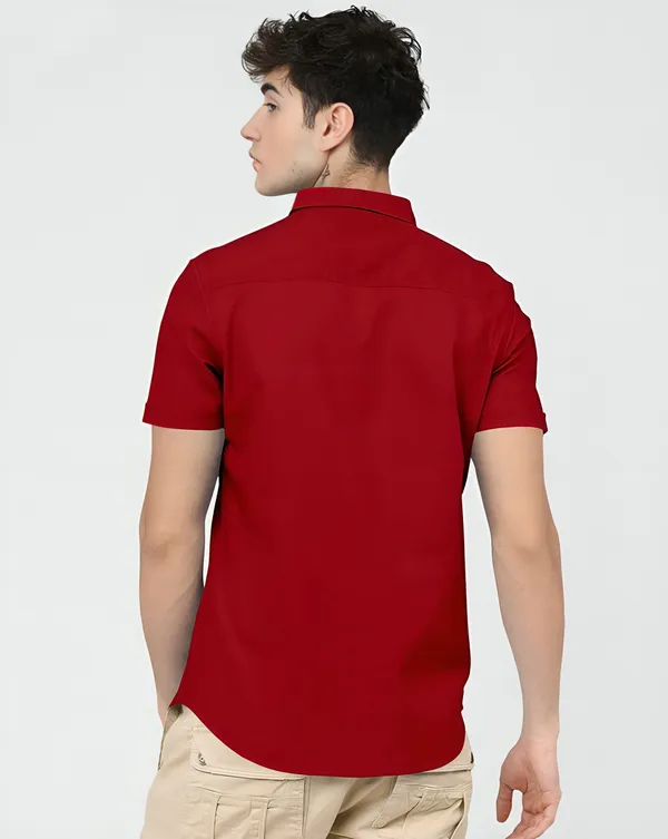 Red_Premium_Half_Sleeves_Plain_Shirts_For_Men