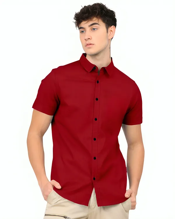 Red_Premium_Half_Sleeves_Plain_Shirts_For_Men