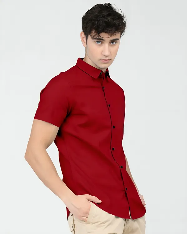 Red_Premium_Half_Sleeves_Plain_Shirts_For_Men