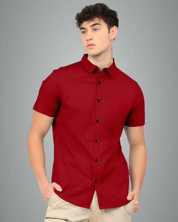 Red_Premium_Half_Sleeves_Plain_Shirts_For_Men