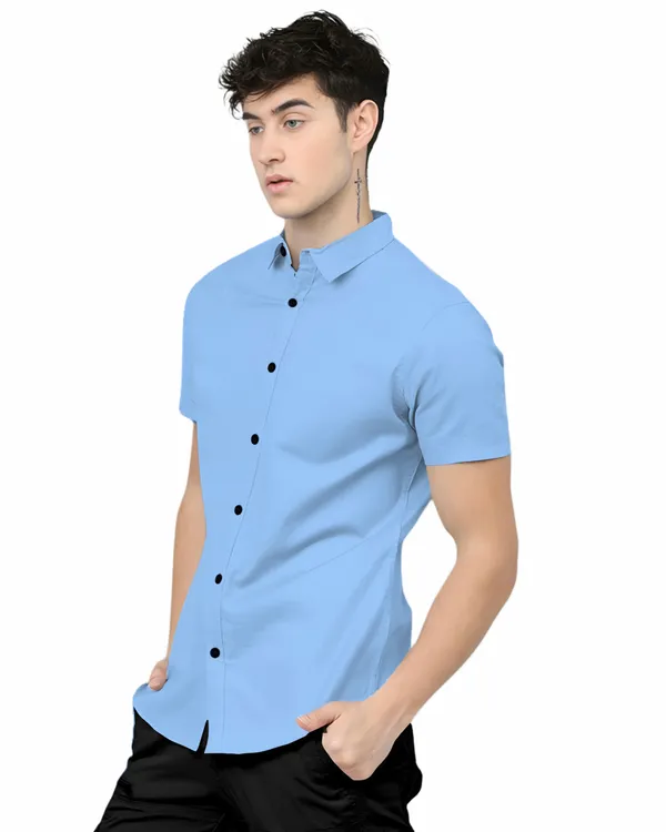 Sky_Blue_Premium_Half_Sleeves_Plain_Shirts_For_Men