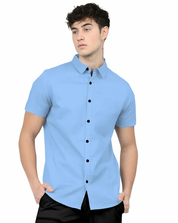 Sky_Blue_Premium_Half_Sleeves_Plain_Shirts_For_Men