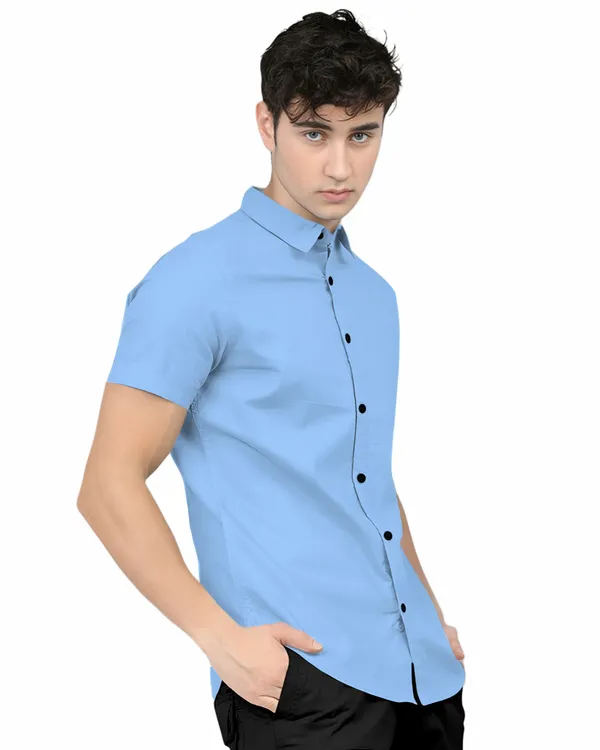Sky_Blue_Premium_Half_Sleeves_Plain_Shirts_For_Men