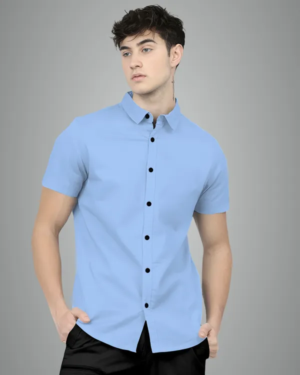Sky_Blue_Premium_Half_Sleeves_Plain_Shirts_For_Men