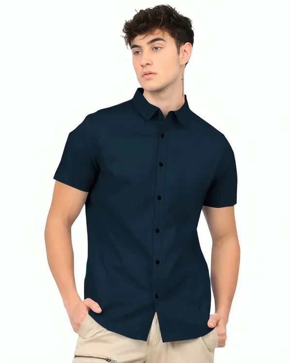 Teal_Blue_Premium_Half_Sleeves_Plain_Shirts_For_Men