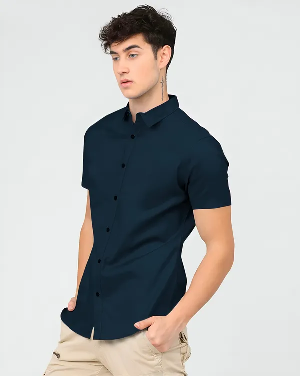 Teal_Blue_Premium_Half_Sleeves_Plain_Shirts_For_Men