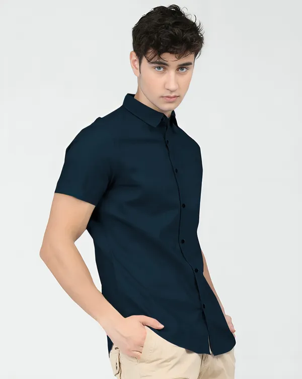 Teal_Blue_Premium_Half_Sleeves_Plain_Shirts_For_Men