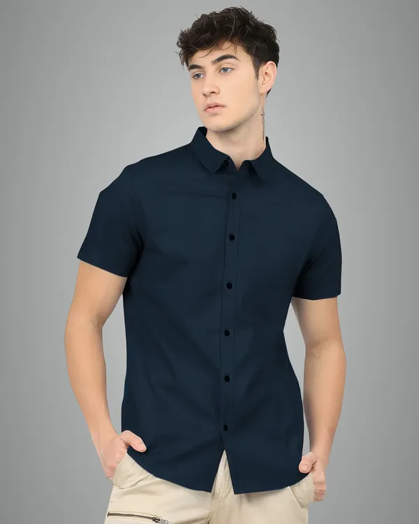 Teal_Blue_Premium_Half_Sleeves_Plain_Shirts_For_Men