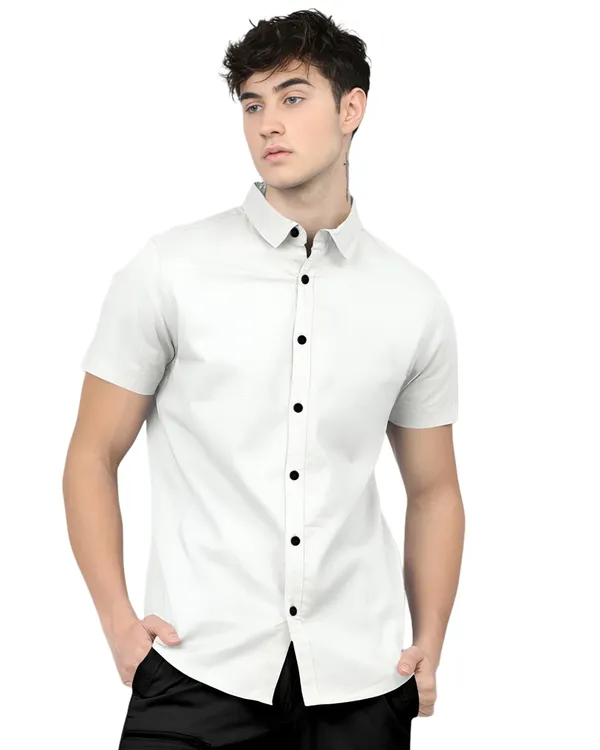 White_Premium_Half_Sleeves_Plain_Shirts_For_Men