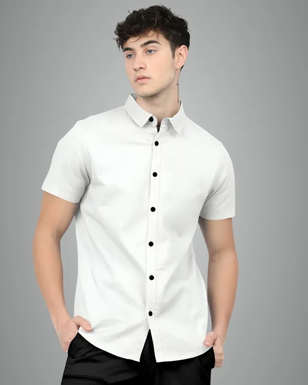 White_Premium_Half_Sleeves_Plain_Shirts_For_Men