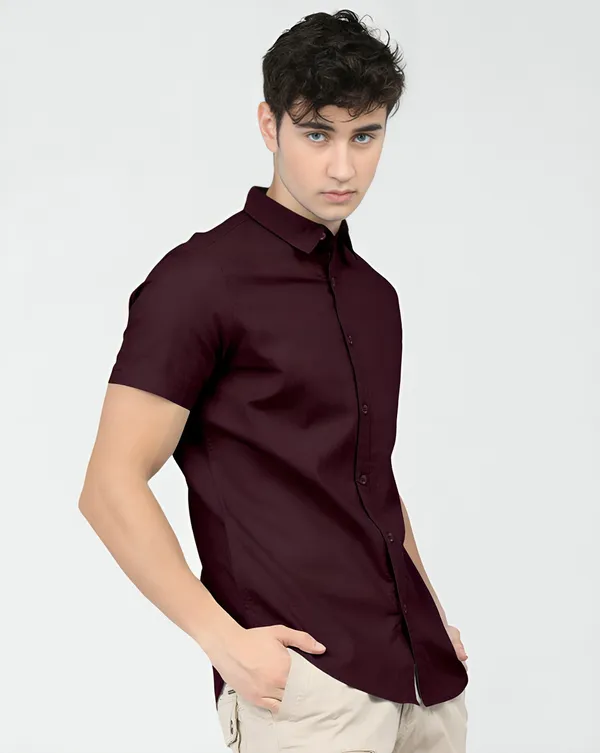 Wine_Premium_Half_Sleeves_Plain_Shirts_For_Men