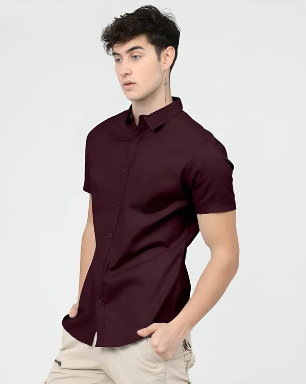 Wine_Premium_Half_Sleeves_Plain_Shirts_For_Men