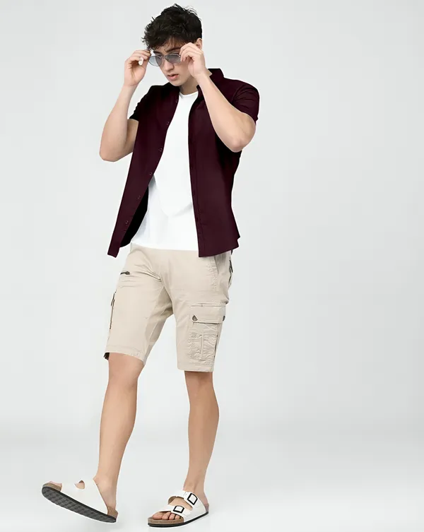 Wine_Premium_Half_Sleeves_Plain_Shirts_For_Men