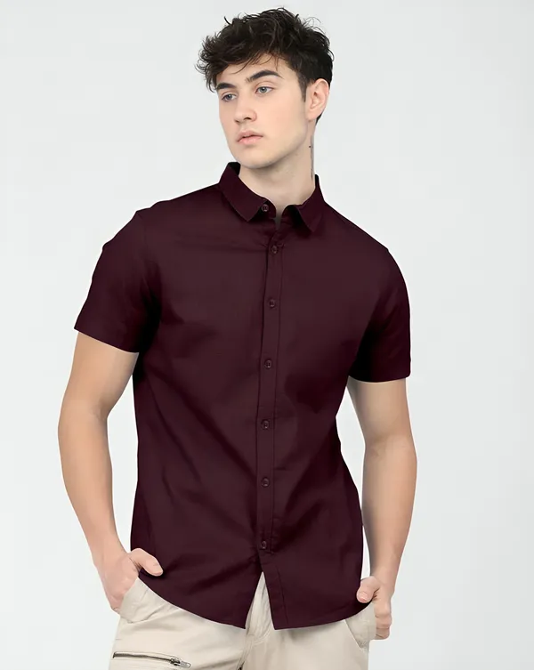 Wine_Premium_Half_Sleeves_Plain_Shirts_For_Men
