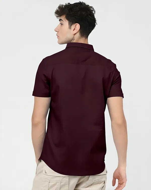 Wine_Premium_Half_Sleeves_Plain_Shirts_For_Men