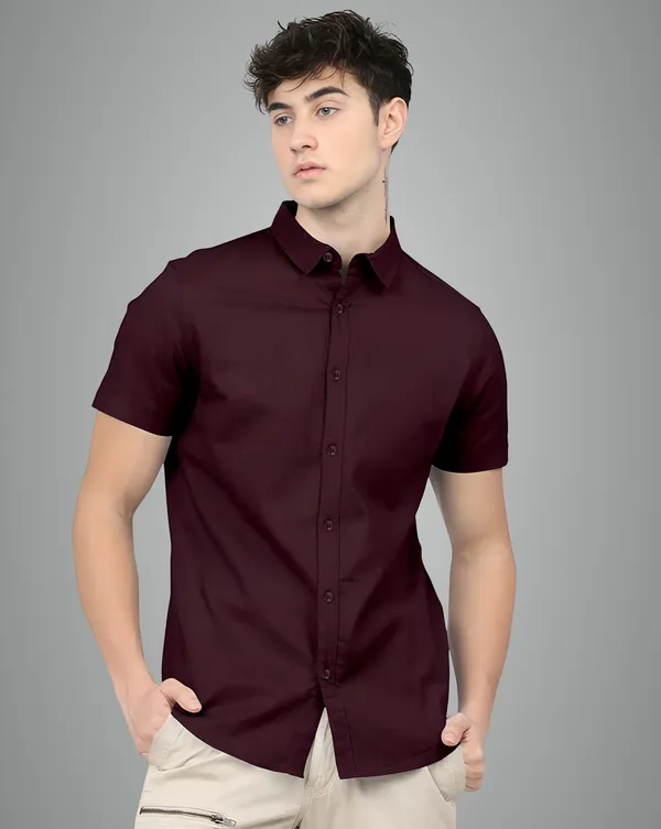 Wine_Premium_Half_Sleeves_Plain_Shirts_For_Men
