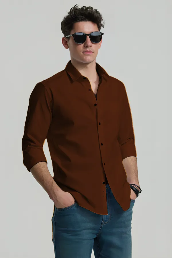 Brown_Premium_Casual_Plain_Shirts_For_Men