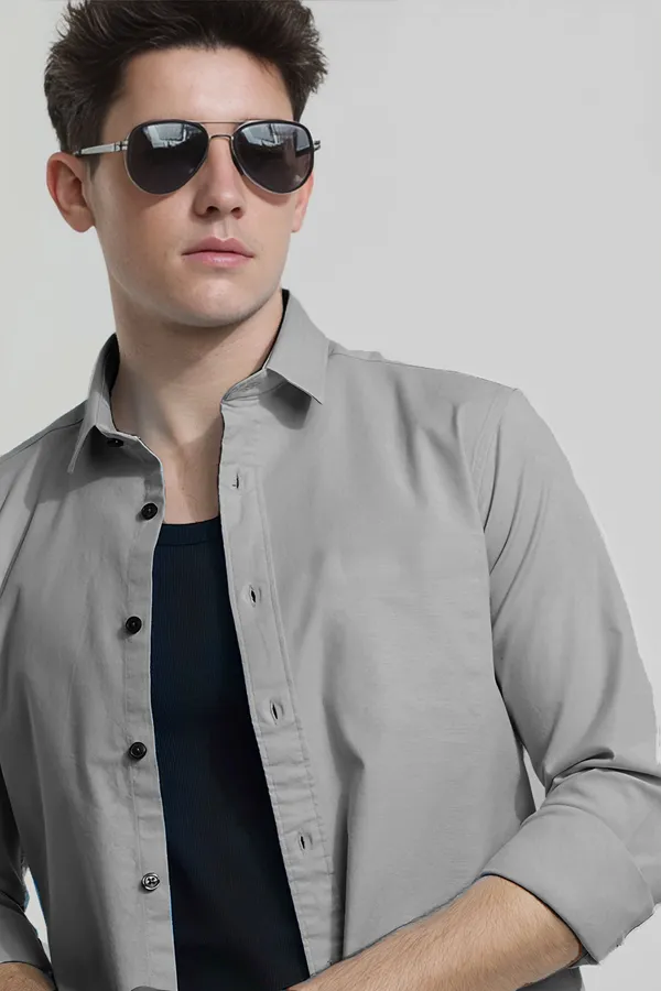 Grey_Premium_Casual_Plain_Shirts_For_Men
