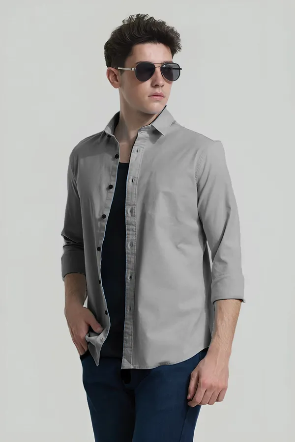 Grey_Premium_Casual_Plain_Shirts_For_Men