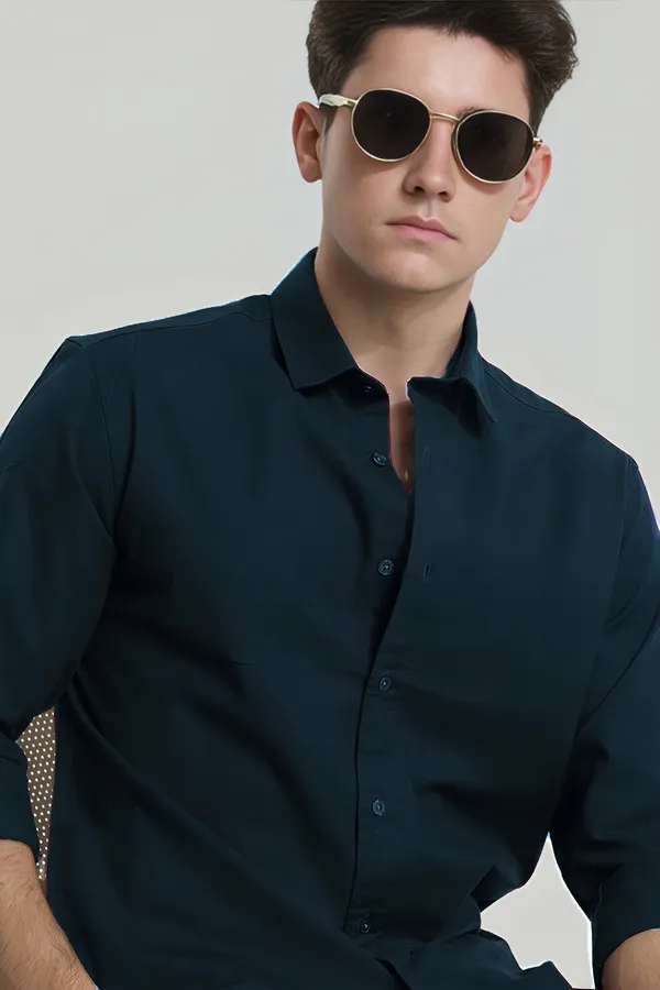 Teal__Blue_Premium_Casual_Plain_Shirts_For_Men