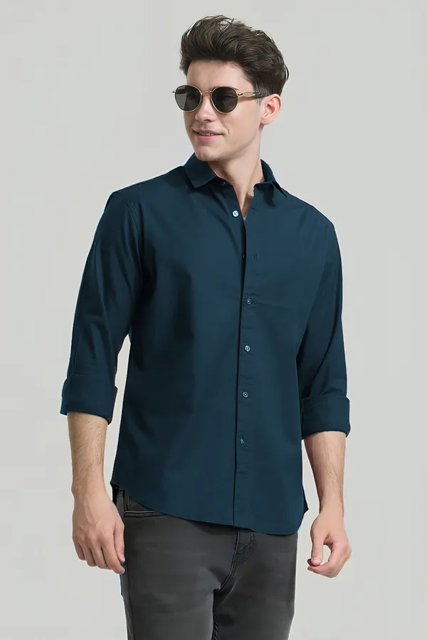 Teal__Blue_Premium_Casual_Plain_Shirts_For_Men