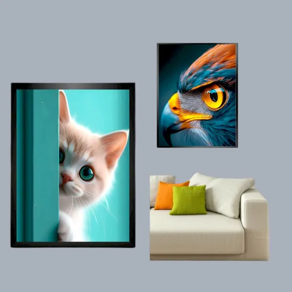 Eagle_And_Cute_Kitty_Eye_Wooden_And_Glass_Frame_Pack_Of_2