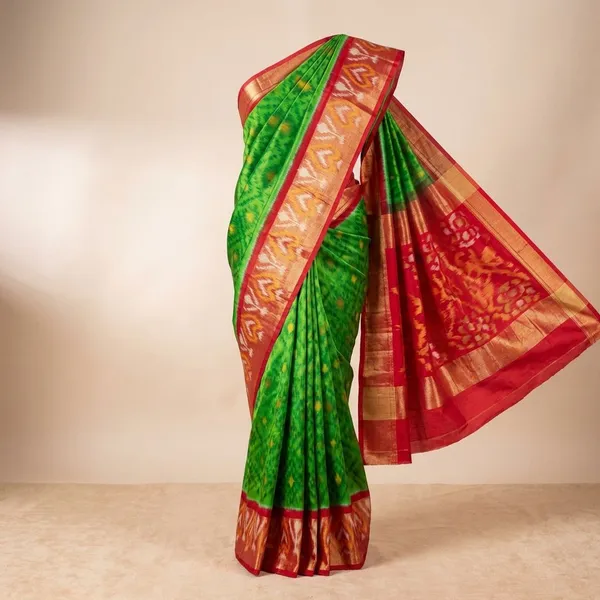 Parrot_Green_Designer_Printed_And_Dolla_Silk_Fabric_Saree